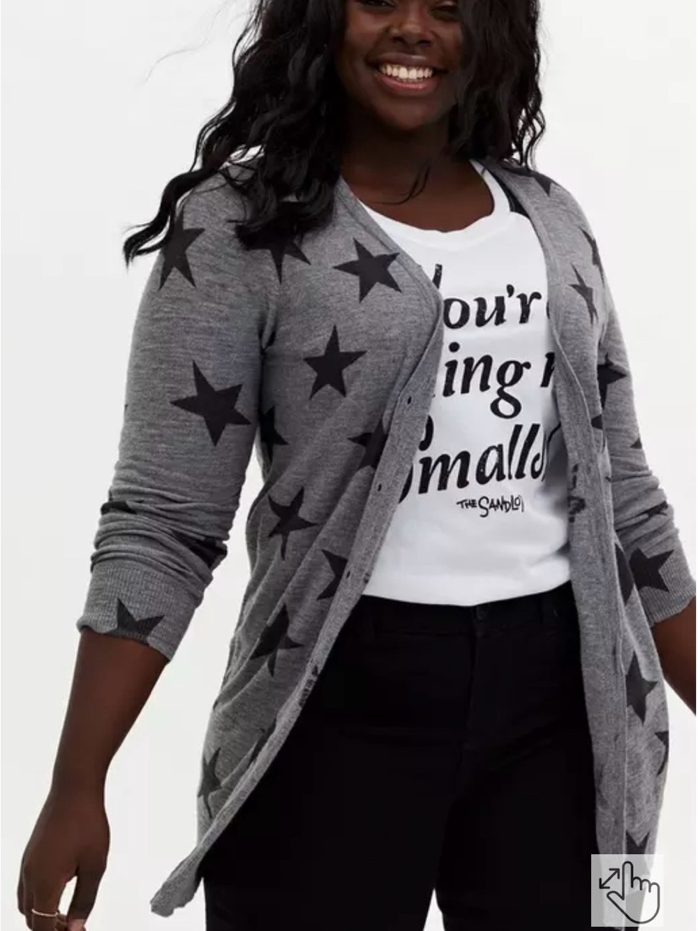 Torrid Size 0 Large 12-14 Gray Black Star Boyfriend Cardigan Slub Knit Sweater